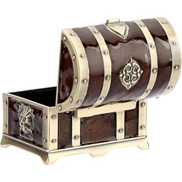 Vintage Metal Jewelry Box Treasure Trinket Chest Small Ring Earrings Gift Holder - Picture 6 of 8